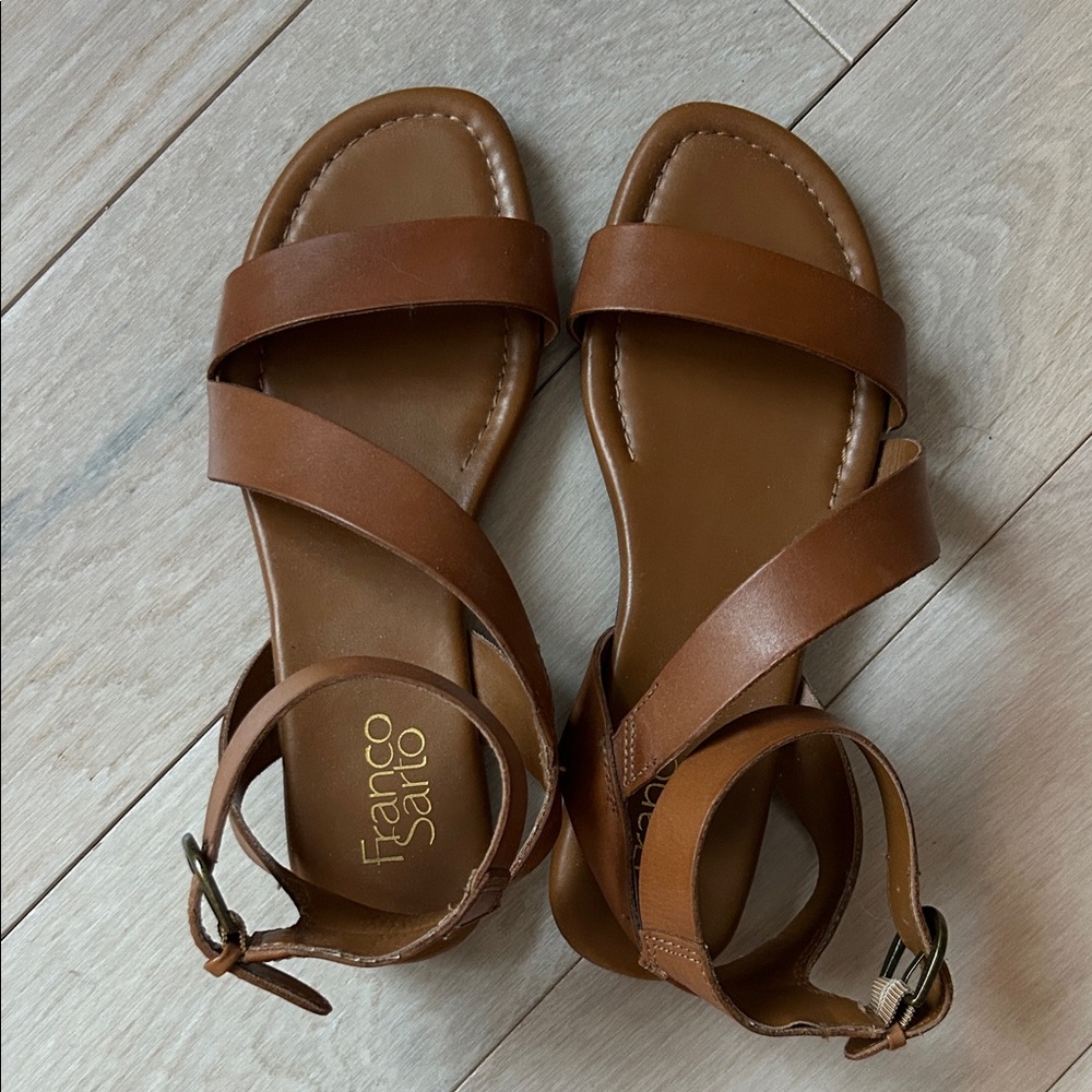 Franco Sarto Tan Brown Strappy Leather Sandals